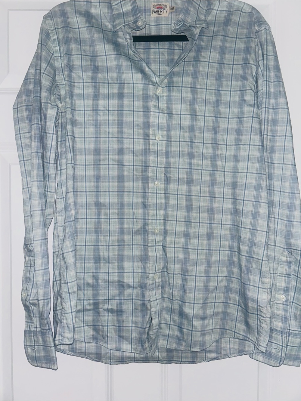 Faherty The Movement Green Blue Plaid Button Down Medium Shirt Top - Picture 3 of 4